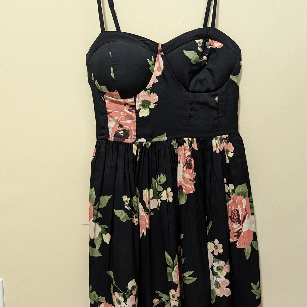 Band of Gypsies Black Strapless Dress with Pockets! Pink Floral